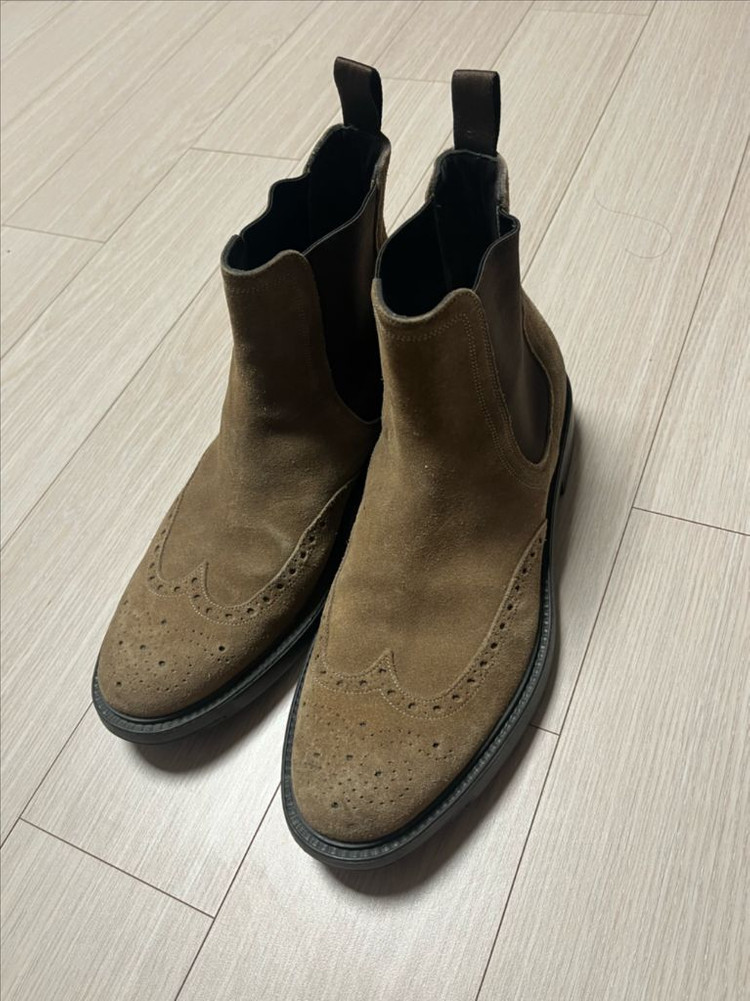 이태리 Santoni 산토니 브라운 스웨이드 윙팁 첼시 부츠 255-26 이미지