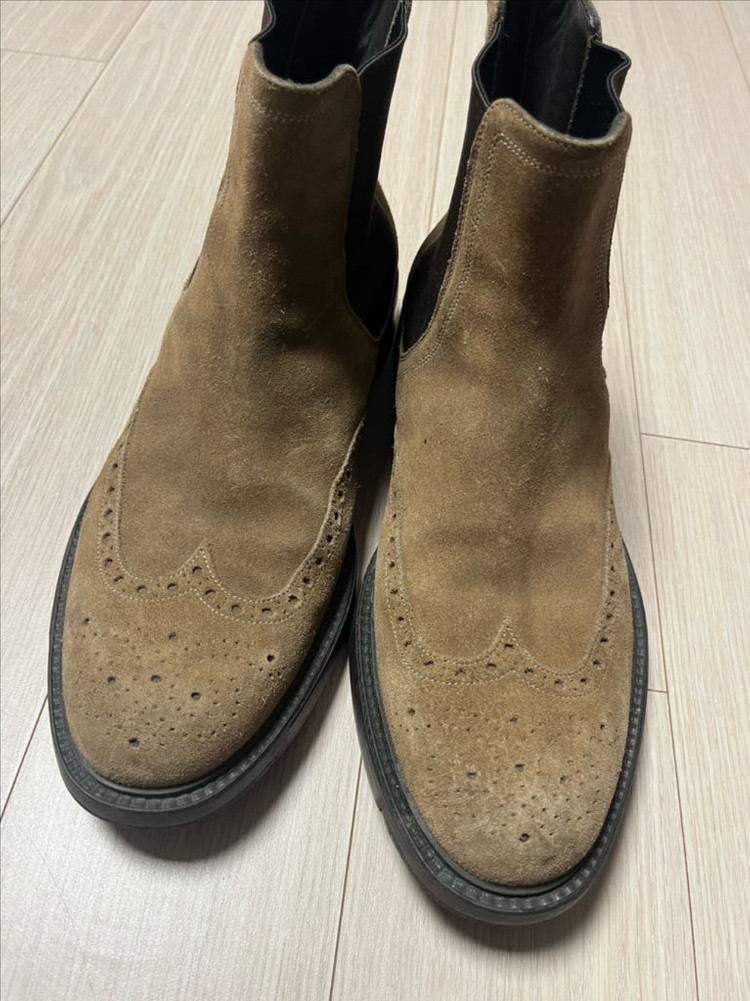 이태리 Santoni 산토니 브라운 스웨이드 윙팁 첼시 부츠 255-26 이미지