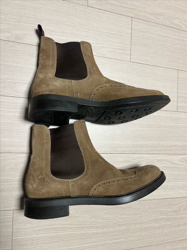 이태리 Santoni 산토니 브라운 스웨이드 윙팁 첼시 부츠 255-26 이미지