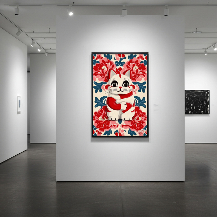 그림 액자 팝아트 인테리어소품 불멸의 향연 복을 부르는 고양이 그림 고양이 액자 대형그림액자 거실인테리어 아트포스터 이미지