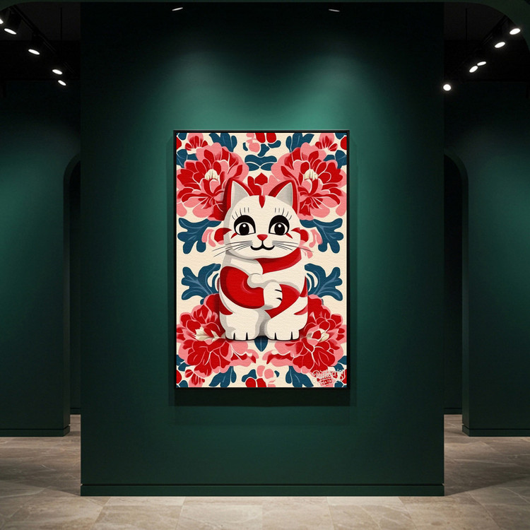 그림 액자 팝아트 인테리어소품 불멸의 향연 복을 부르는 고양이 그림 고양이 액자 대형그림액자 거실인테리어 아트포스터 이미지