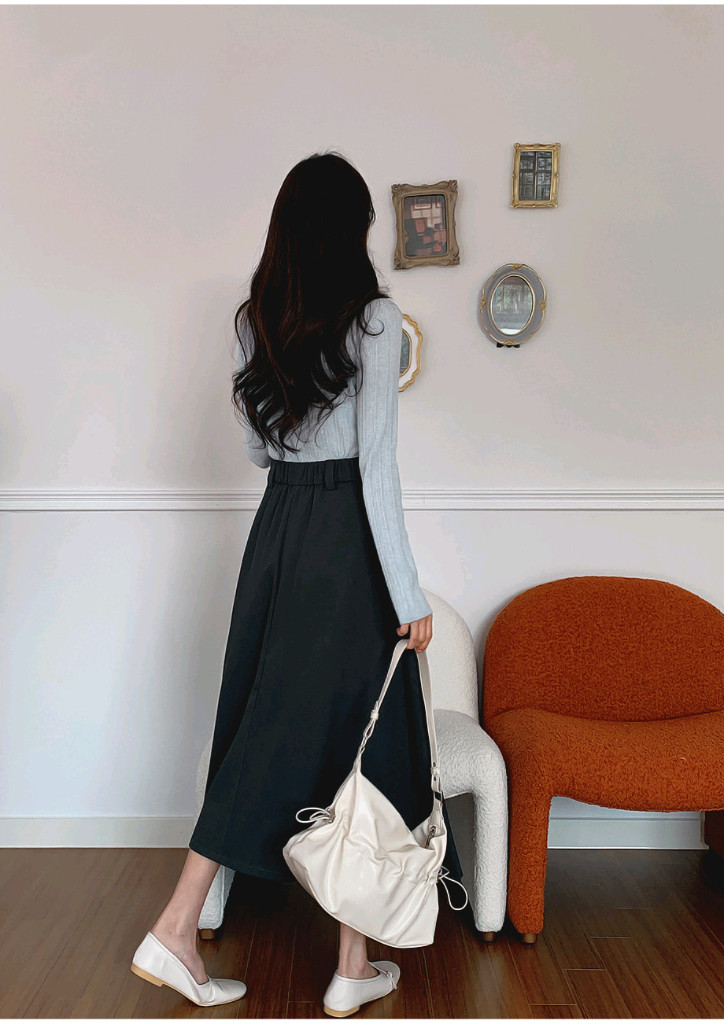 빅사이즈 뒷밴딩 롱스커트 블랙 XL 이미지