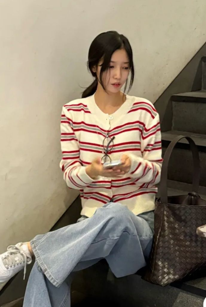 줄무늬 스트라이프 가디건 이미지