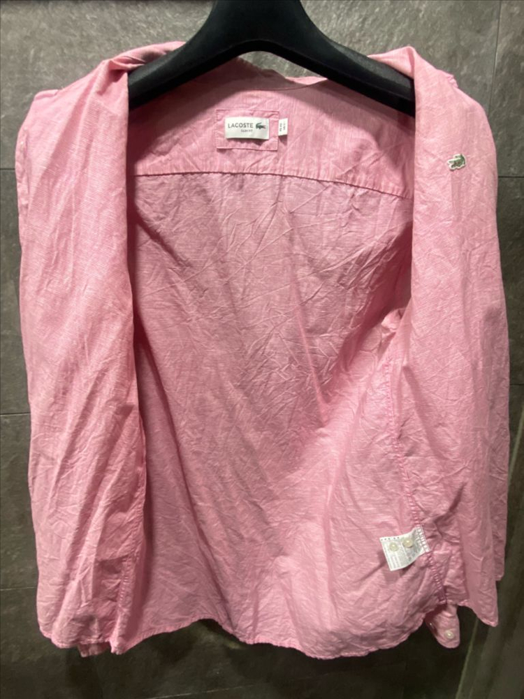 남성 라코스테 42 사이즈 슬림핏 L 핑크 잔체크 셔츠 남방 Lacoste 이미지