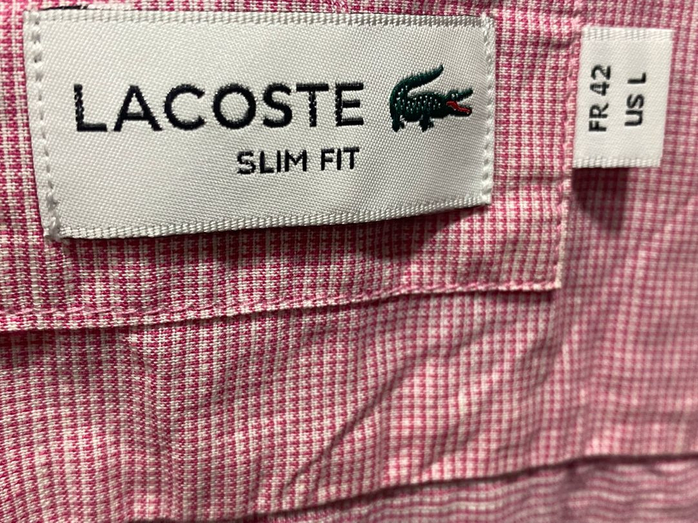 남성 라코스테 42 사이즈 슬림핏 L 핑크 잔체크 셔츠 남방 Lacoste 이미지