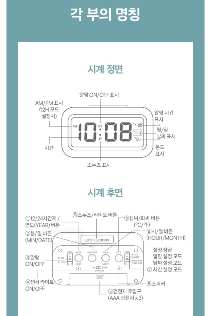 홈플래닛 디지털 탁상시계 ZH-191 화이트 2개 일괄 이미지