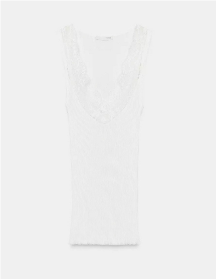 ZARA 자라 레이스 리브드 티셔츠, 자라 레이스 나시 이미지