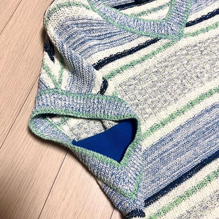 21년 한섬 랑방컬렉션 LANVIN 스트라이프 크로셰 니트 베스트 조끼 여름 브이넥 코튼 린넨 아이보리 블루 민트 이미지