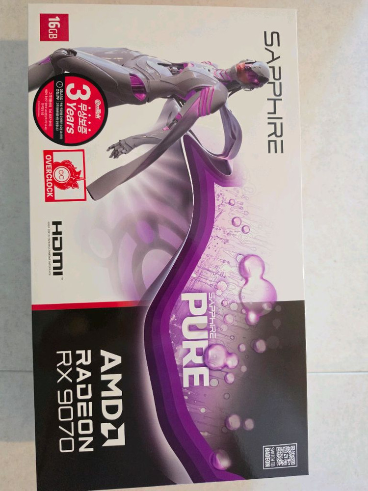 SAPPHIRE 라데온 RX 9070 PURE OC D6 16GB 미개봉 (non xt) 이미지