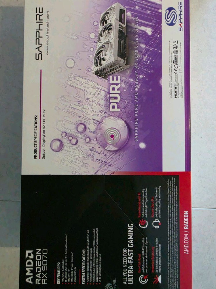 SAPPHIRE 라데온 RX 9070 PURE OC D6 16GB 미개봉 (non xt) 이미지