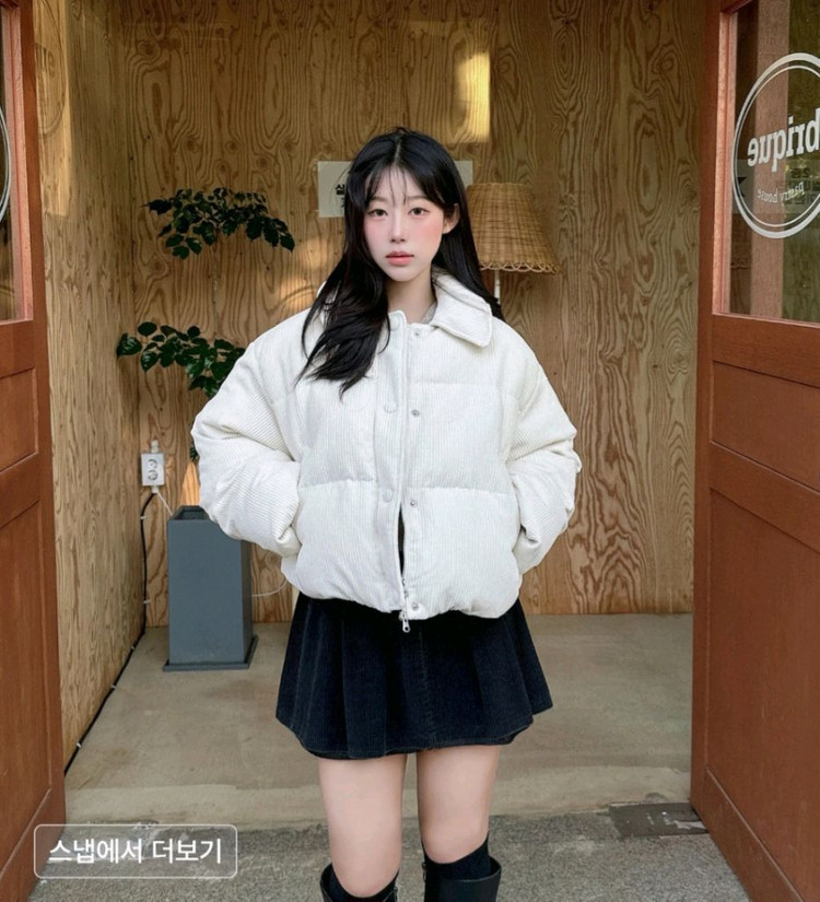 키뮤어 RDS 코듀로이 카라드 버튼 숏 다운_크림S 이미지