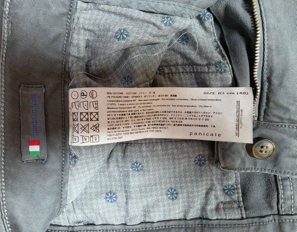 파니깔레 [Panicale] 새상품 이태리 코튼 팬츠 차콜그레이 48 (32~33) / Made in Italy 이미지