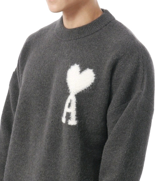 아미 알파카 크루넥 스웨터 인타르시아 니트 그레이 XL(국내 105) 이미지