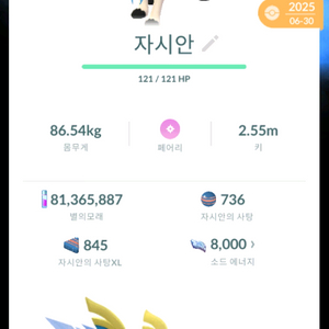 반짝이참 포켓몬고 검왕 자시안 배경 이로치 40강판매 이미지
