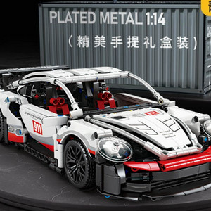 1/14 포르쉐 911 테크닉 블록 자동차 화이트 레드 무선조종 LED 랠리 스포츠카 RC카 1:14 중국레고 호환 이미지