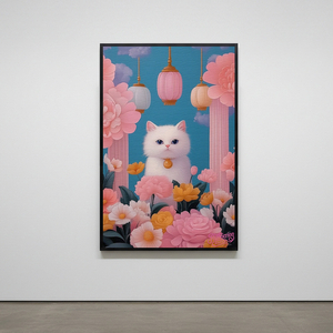 연등 아래의 축복 그림 액자 팝아트 인테리어소품 고양이그림 고양이액자 화사한 거실용 대형 캔버스 벽걸이 장식용 인기 이미지