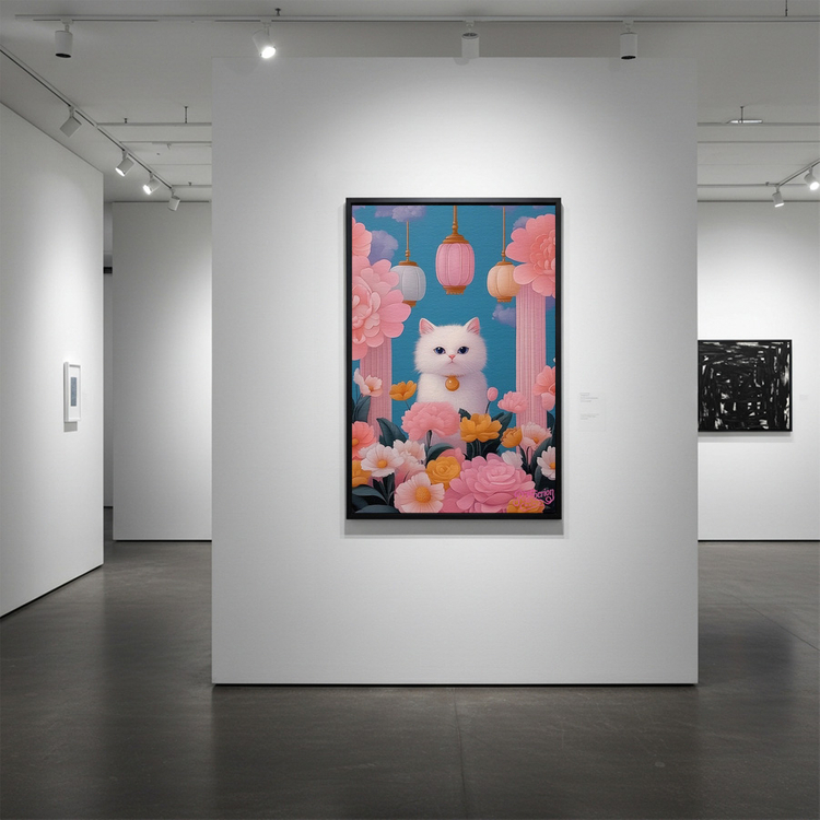 연등 아래의 축복 그림 액자 팝아트 인테리어소품 고양이그림 고양이액자 화사한 거실용 대형 캔버스 벽걸이 장식용 인기 이미지
