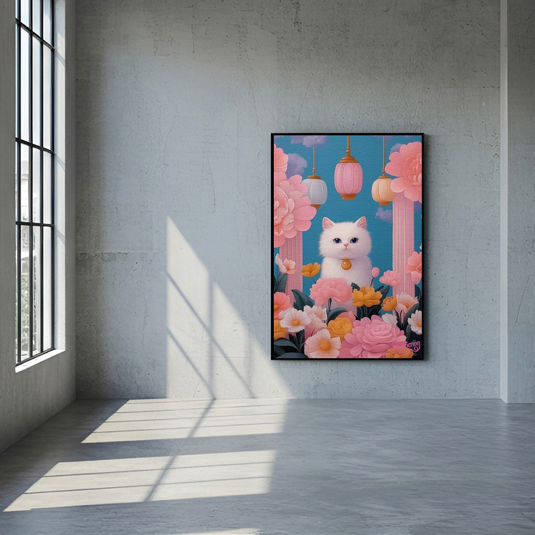 연등 아래의 축복 그림 액자 팝아트 인테리어소품 고양이그림 고양이액자 화사한 거실용 대형 캔버스 벽걸이 장식용 인기 이미지