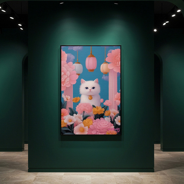 연등 아래의 축복 그림 액자 팝아트 인테리어소품 고양이그림 고양이액자 화사한 거실용 대형 캔버스 벽걸이 장식용 인기 이미지