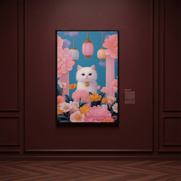 연등 아래의 축복 그림 액자 팝아트 인테리어소품 고양이그림 고양이액자 화사한 거실용 대형 캔버스 벽걸이 장식용 인기 이미지