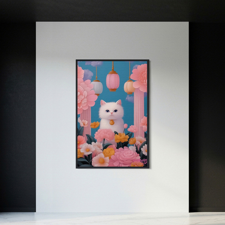 연등 아래의 축복 그림 액자 팝아트 인테리어소품 고양이그림 고양이액자 화사한 거실용 대형 캔버스 벽걸이 장식용 인기 이미지