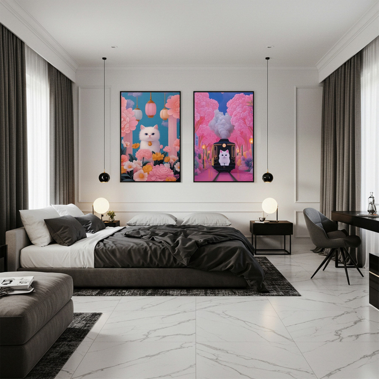 연등 아래의 축복 그림 액자 팝아트 인테리어소품 고양이그림 고양이액자 화사한 거실용 대형 캔버스 벽걸이 장식용 인기 이미지