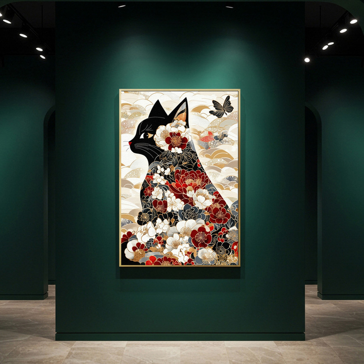 그림 액자 팝아트 인테리어소품 조용한 정원 고양이고양이그림 고양이액자 대형 동양풍 현대적 거실 아트포스터 벽걸이 장 이미지