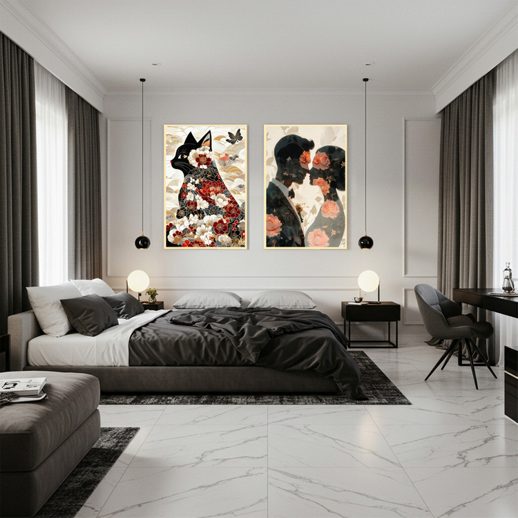 그림 액자 팝아트 인테리어소품 조용한 정원 고양이고양이그림 고양이액자 대형 동양풍 현대적 거실 아트포스터 벽걸이 장 이미지