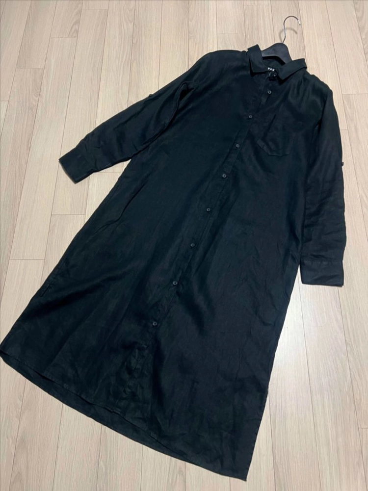 DKNY 린넨100% 셔츠 롱원피스 블랙 검정 여름 로브 가디건 코트 올드머니룩 이미지