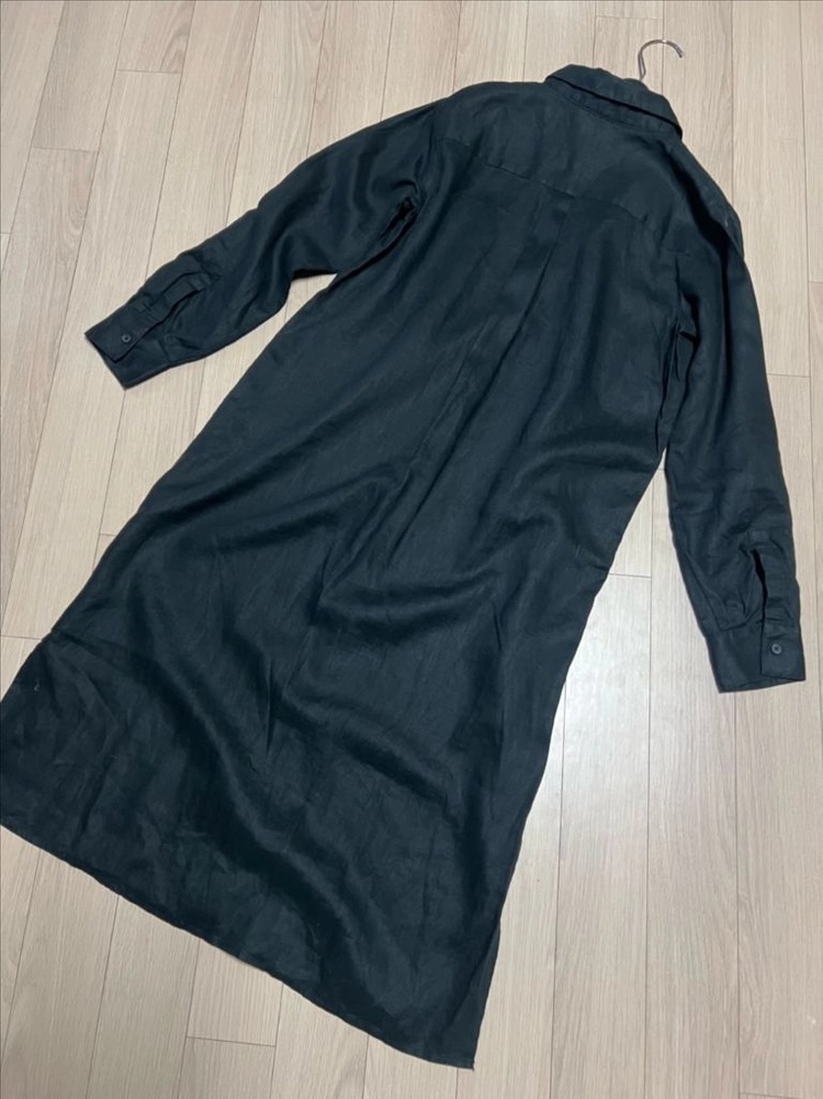 DKNY 린넨100% 셔츠 롱원피스 블랙 검정 여름 로브 가디건 코트 올드머니룩 이미지