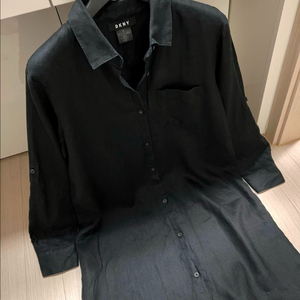 DKNY 린넨100% 셔츠 롱원피스 블랙 검정 여름 로브 가디건 코트 올드머니룩 이미지