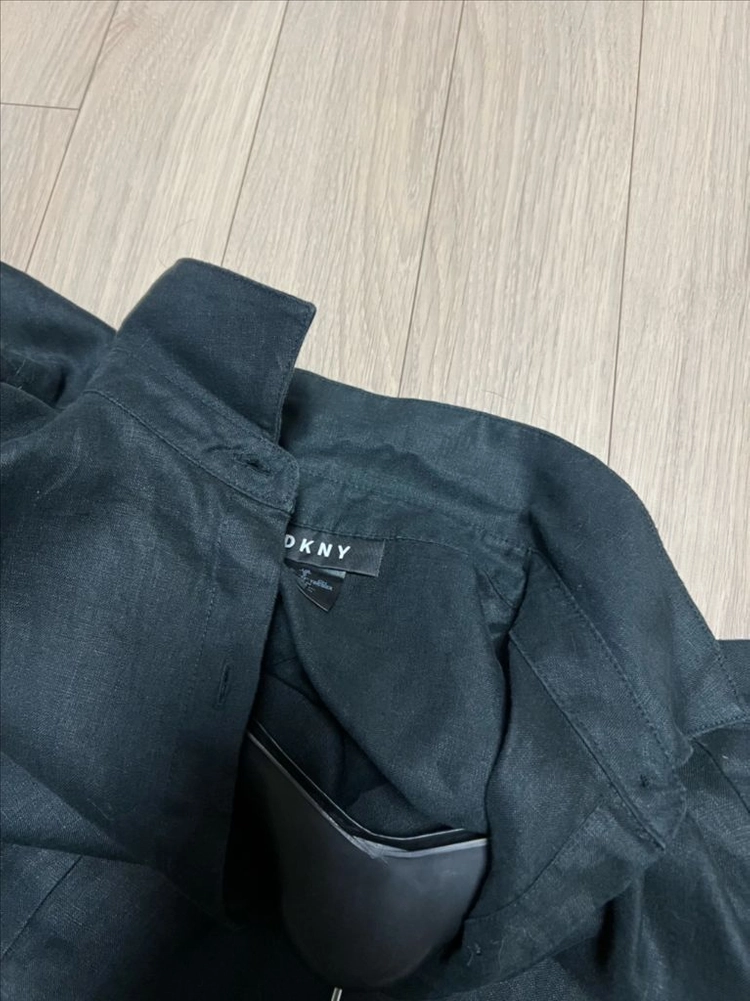 DKNY 린넨100% 셔츠 롱원피스 블랙 검정 여름 로브 가디건 코트 올드머니룩 이미지