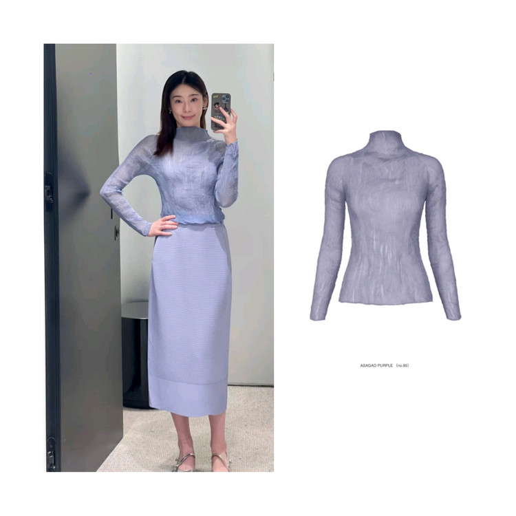 이세이미야케 쉬폰 가디건&탑,해칭스커트 아사가오퍼플 ~ 이미지