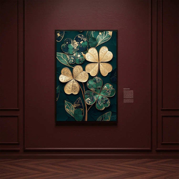 그림 액자 팝아트 인테리어소품 황금의 시간 속에서 클로버그림 식물액자 대형 고급스러운 거실 벽걸이 인테리어용 아트포 이미지