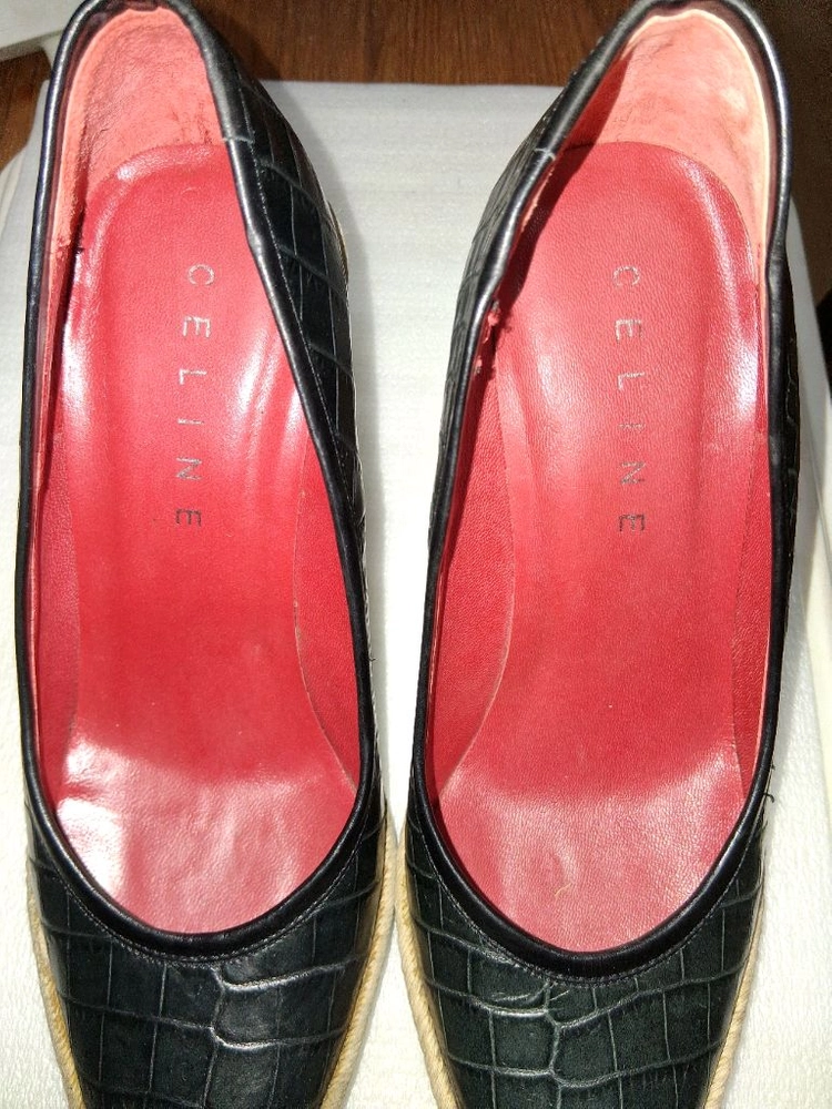 셀린느 블랙악어가죽 패턴의 토힐 한국 사이즈225mm 이미지