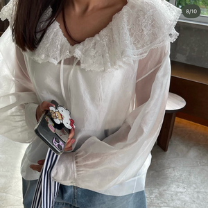 11am 제작 시스루 레이스카라 블라우스 새제품 이미지