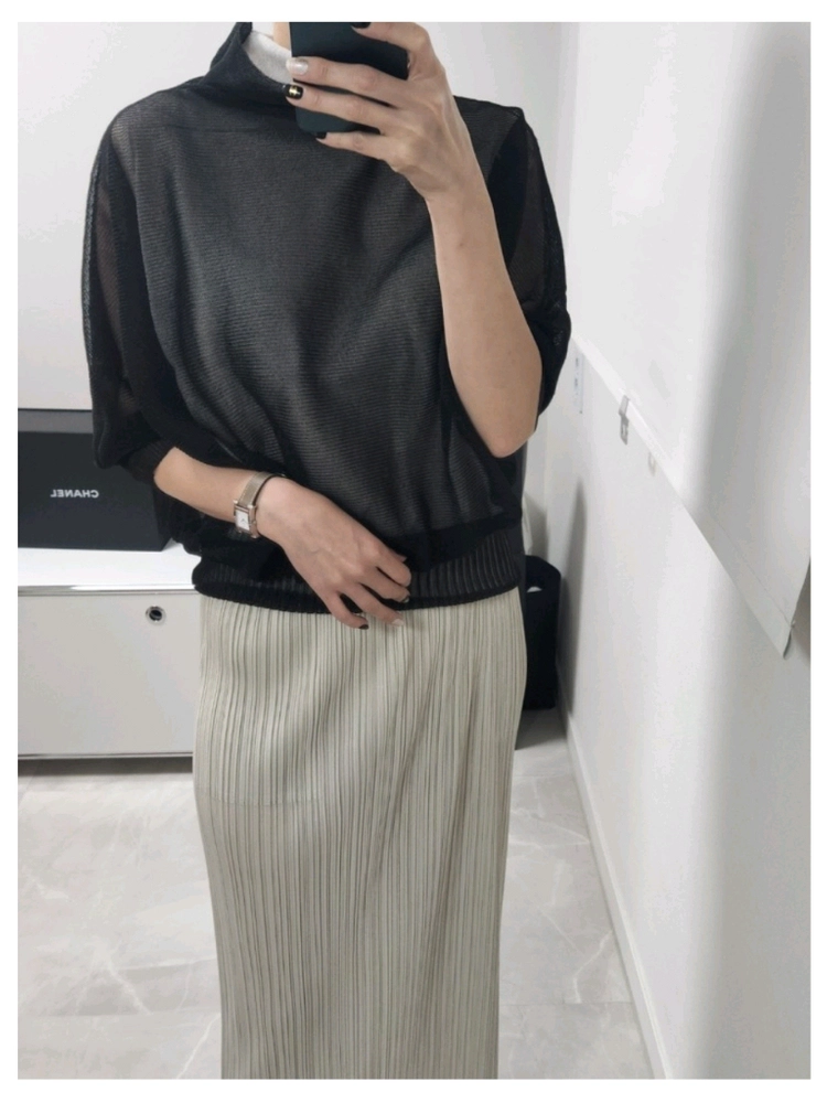 이세이미야케 페리카프 블라우스 탑,플리츠플리즈 ~ 이미지