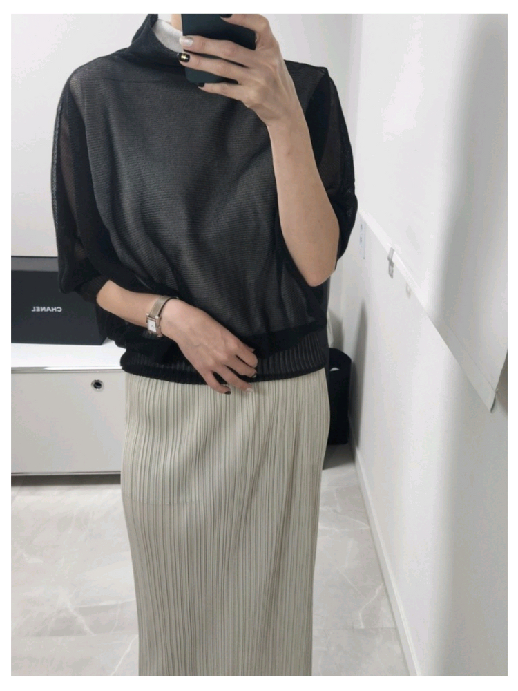 이세이미야케 페리카프 블라우스 탑,플리츠플리즈 ~ 이미지