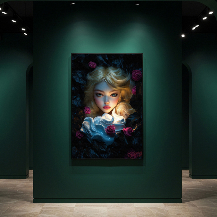 아무도 몰랐던 눈빛 그림 액자 팝아트 인테리어소품 금발소녀그림 인물액자 신비로운 꽃 아트포스터 거실 대형 인테리어소 이미지