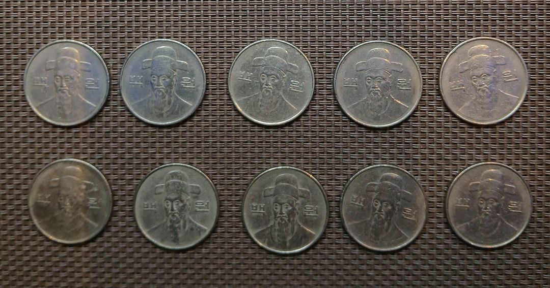 1985년 100원 동전 10개 일괄 이미지