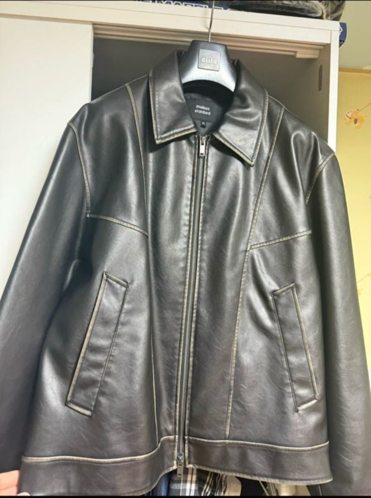 무신사스탠다드 페이디드 신세틱 레더 싱글 재킷 [블랙] 2XL xxl 이미지