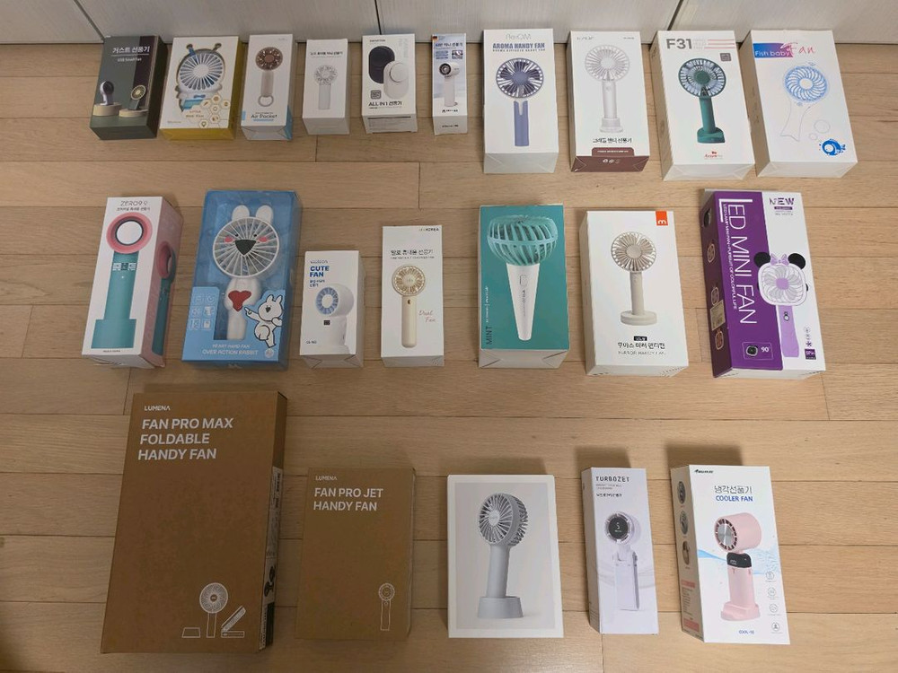 핸디(휴대용)/거치(스탠드형)/날개없는/버클형/무선 선풍기(무아스, 루메나, 알로, 오버액션) (미사용) 이미지