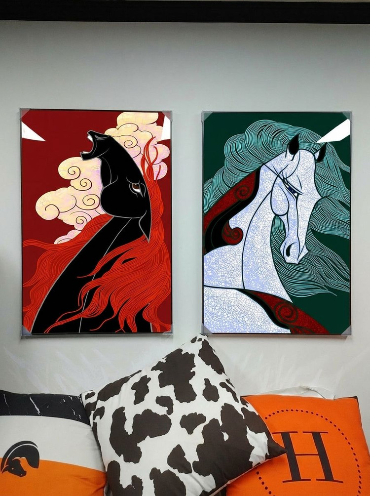 대형 그림 액자 인테리어소품 그림액자 말그림 말액자 거실 포인트 아트 인테리어벽걸이 장식용 모던 스타일 액자 선물용 이미지