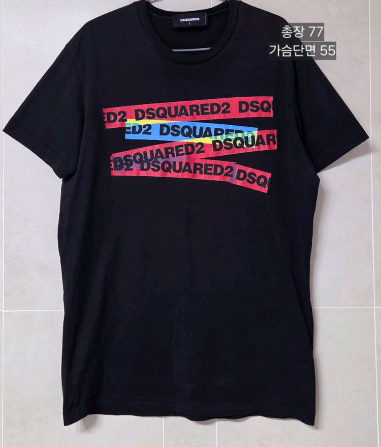 L사이즈 정품 디스퀘어드2(Dsquared2)블랙 테이프 로고 티셔츠 택포 이미지