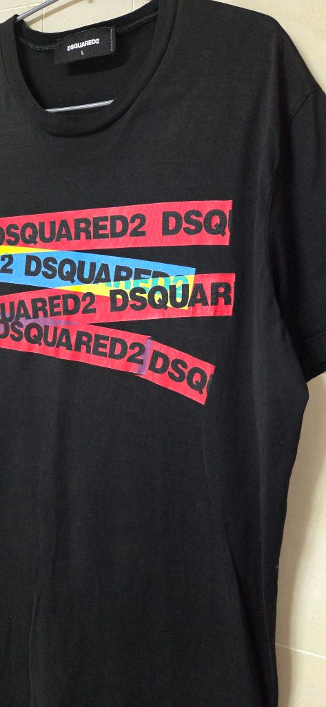 L사이즈 정품 디스퀘어드2(Dsquared2)블랙 테이프 로고 티셔츠 택포 이미지