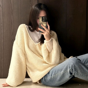 츄니토리 오버핏 루즈핏 브이넥 니트 스웨터 아이보리 / 자라 망고 H&M 유니클로 FYEO 비아플레인 아르켓 코스 이미지