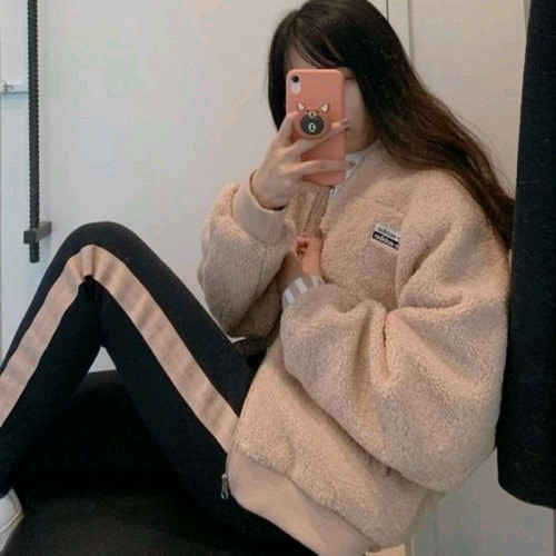 아디다스 여성 셰르파 뽀글이 후리스 집업 자켓 m 이미지