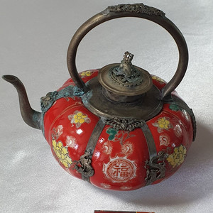 빈티지 홍사(Red Glaze) 칠보 에나멜 티팟 이미지
