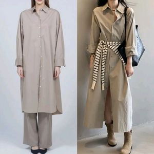 베이지 롱셔츠 원피스 봄 가을 Free 44 55 66 에이블리 지그재그 20대 30대 이미지