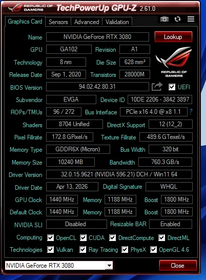 EVGA 지포스 RTX 3080 FTW3 ULTRA GAMING D6X 이미지